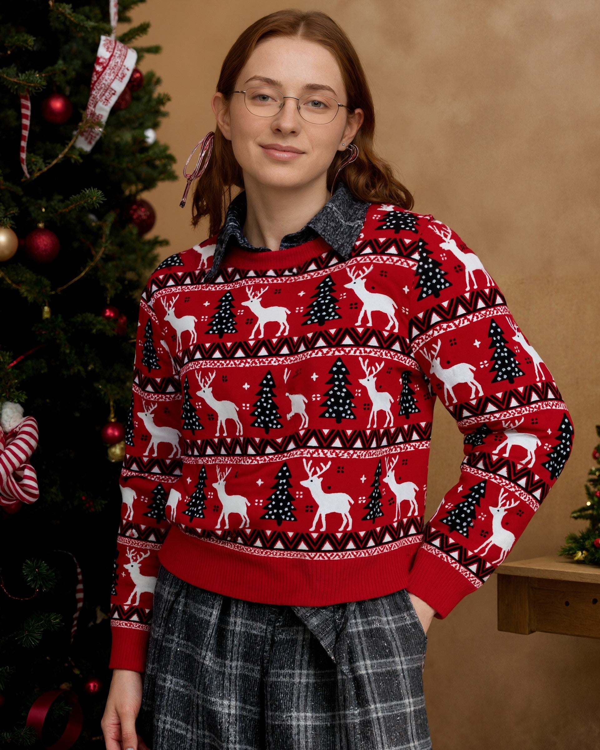 Red Reindeer & Tree Christmas Sweater