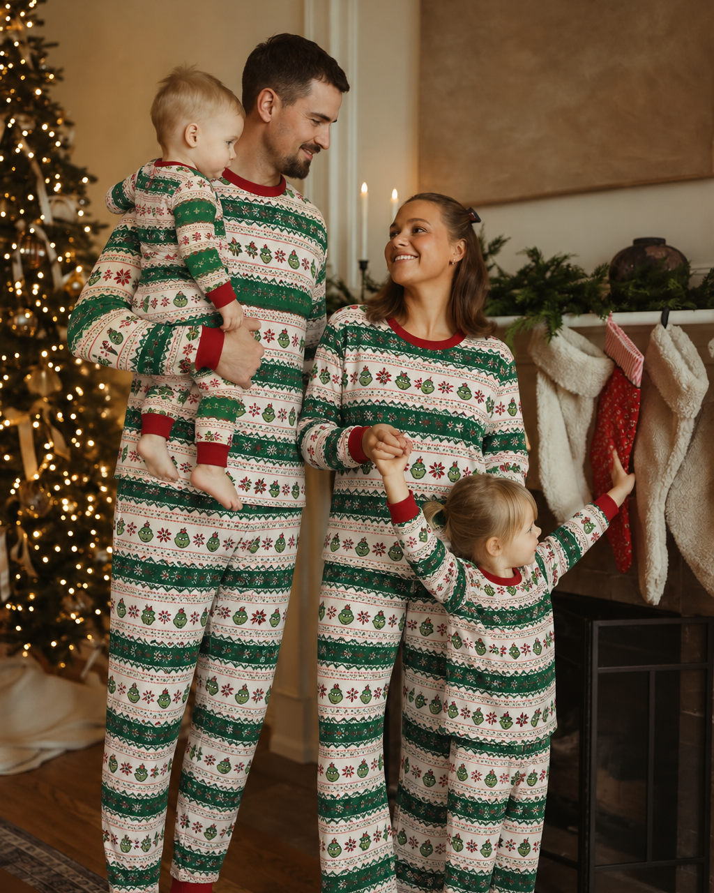 Green Grinch Stripe-Family Matching Christmas Pajamas