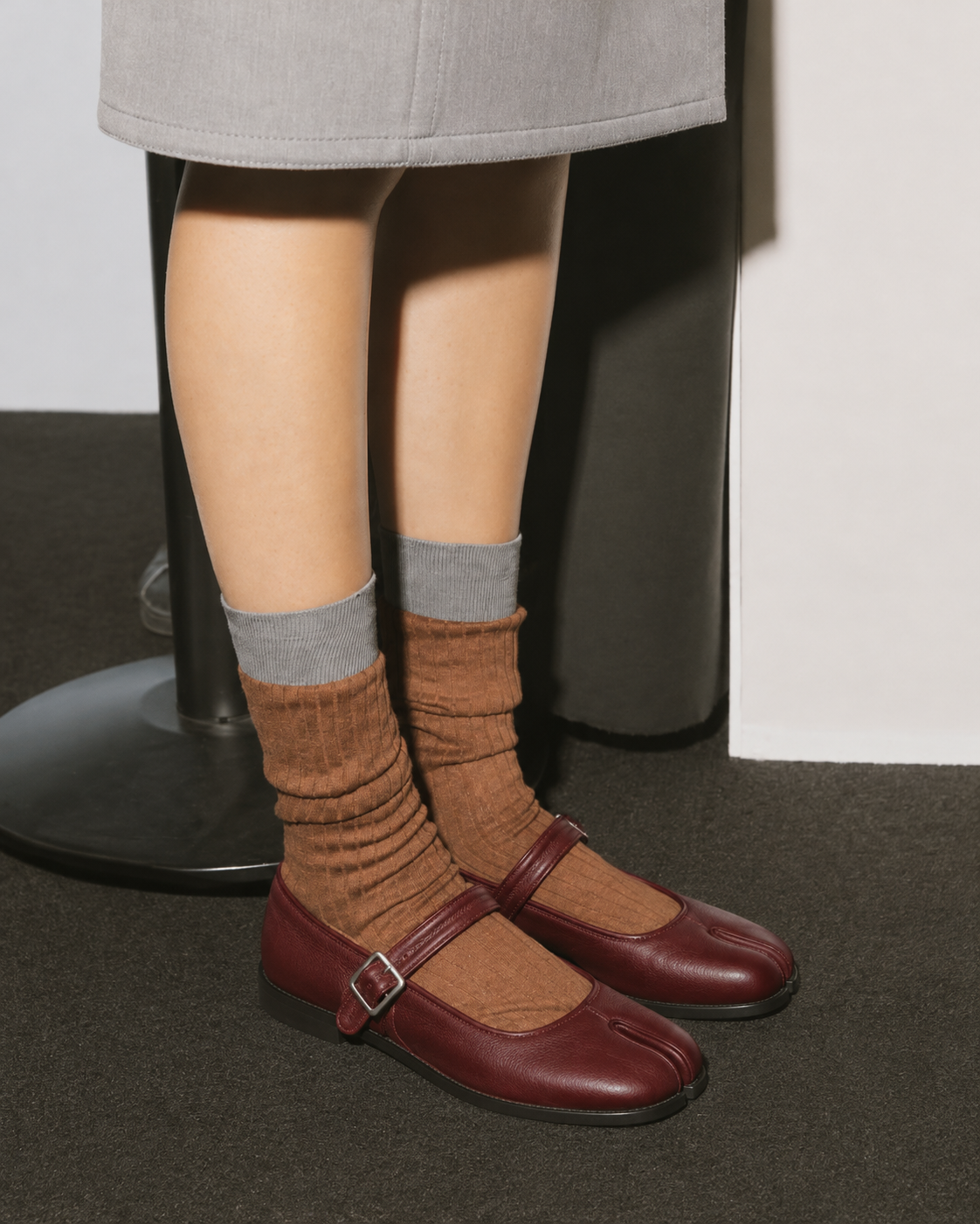 Red Adjustable Strap Tabi Mary Janes