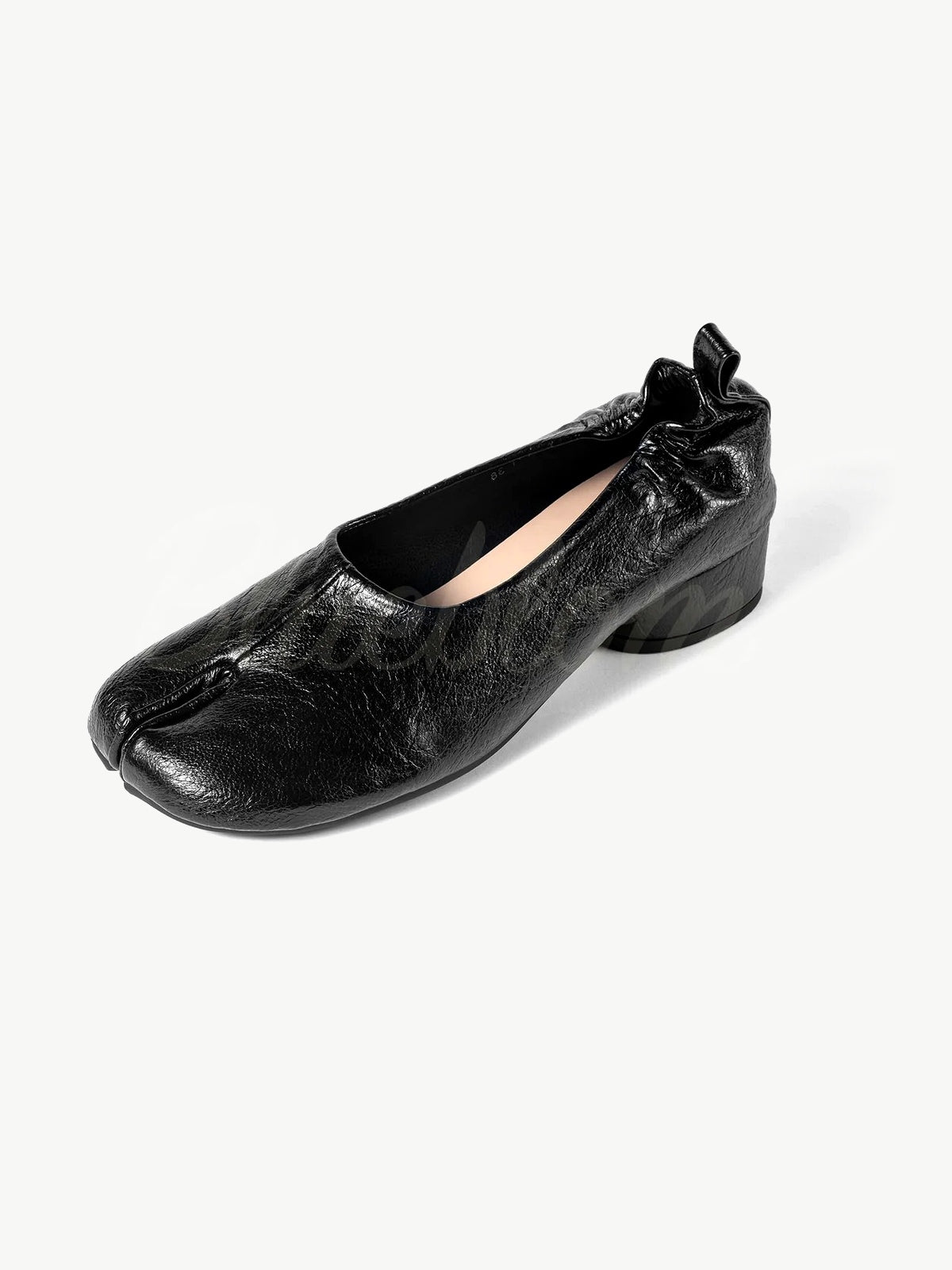 Black Thick Heeled Pleated Tabi Shoes
