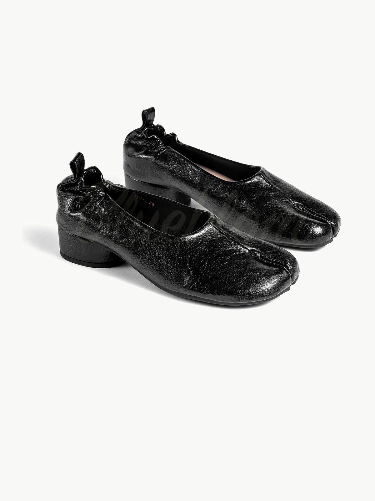 Black Thick Heeled Pleated Tabi Shoes