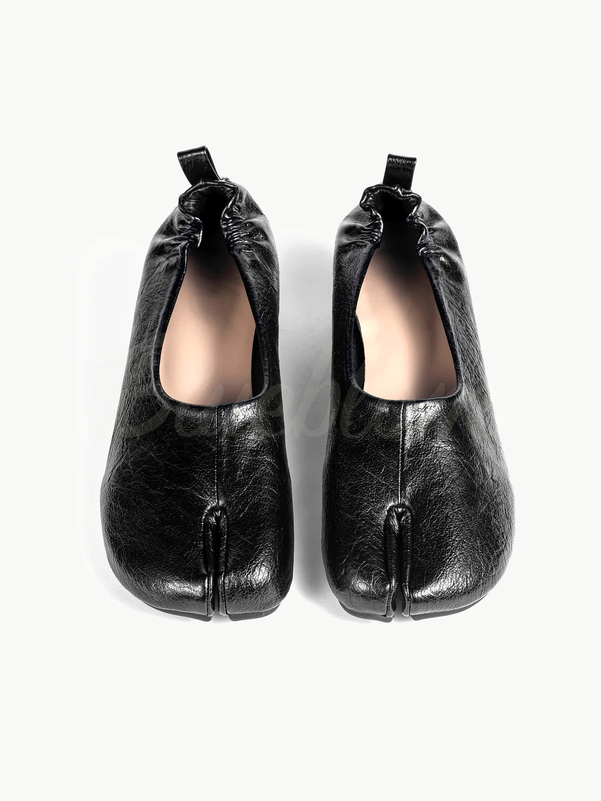 Black Thick Heeled Pleated Tabi Shoes