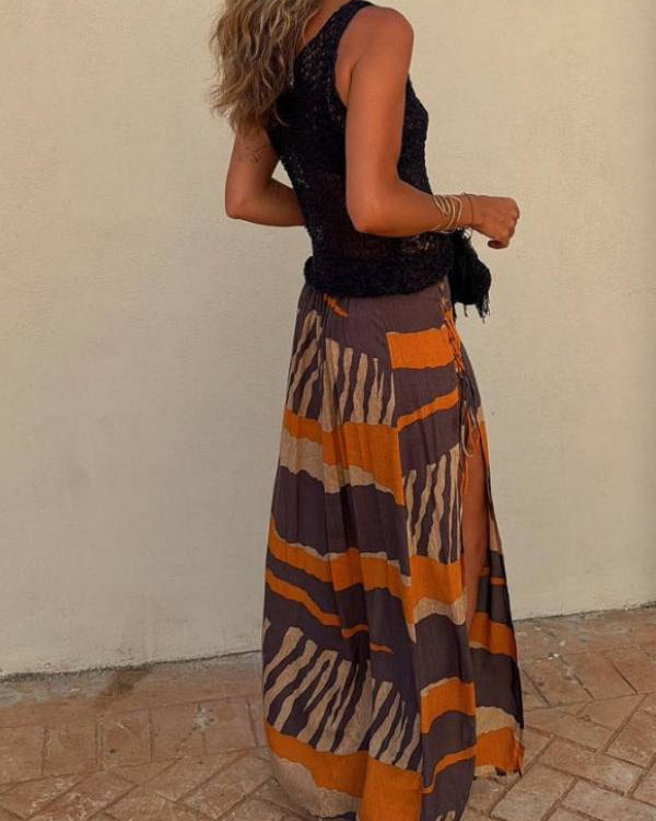 Bendita Colorblock Waist Maxi Western Skirt