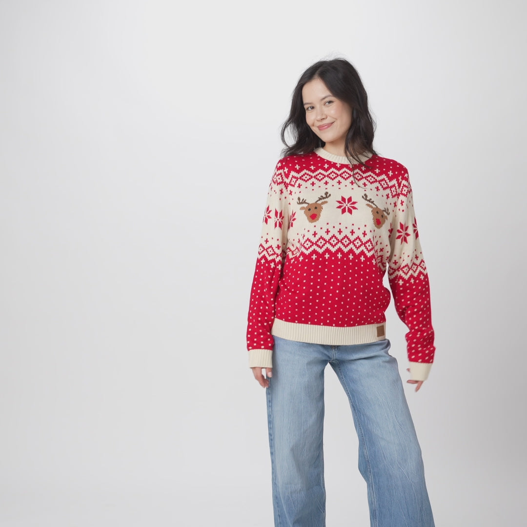 Festive Reindeer Red Christmas Sweater