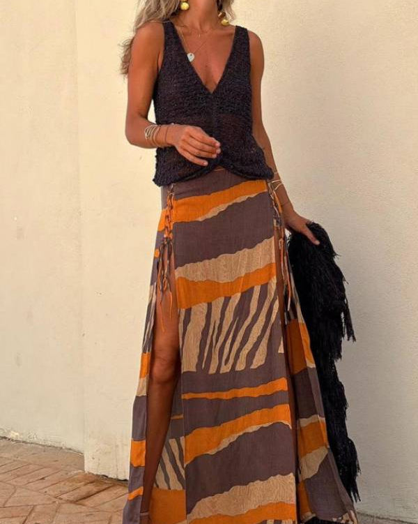 Bendita Colorblock Waist Maxi Western Skirt