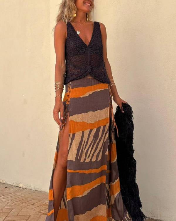 Bendita Colorblock Waist Maxi Western Skirt