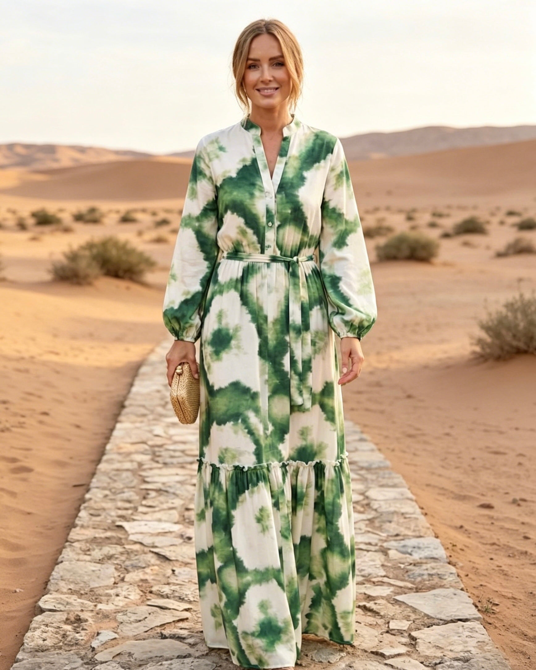 Flowy V-neck Design Maxi Boho Dress