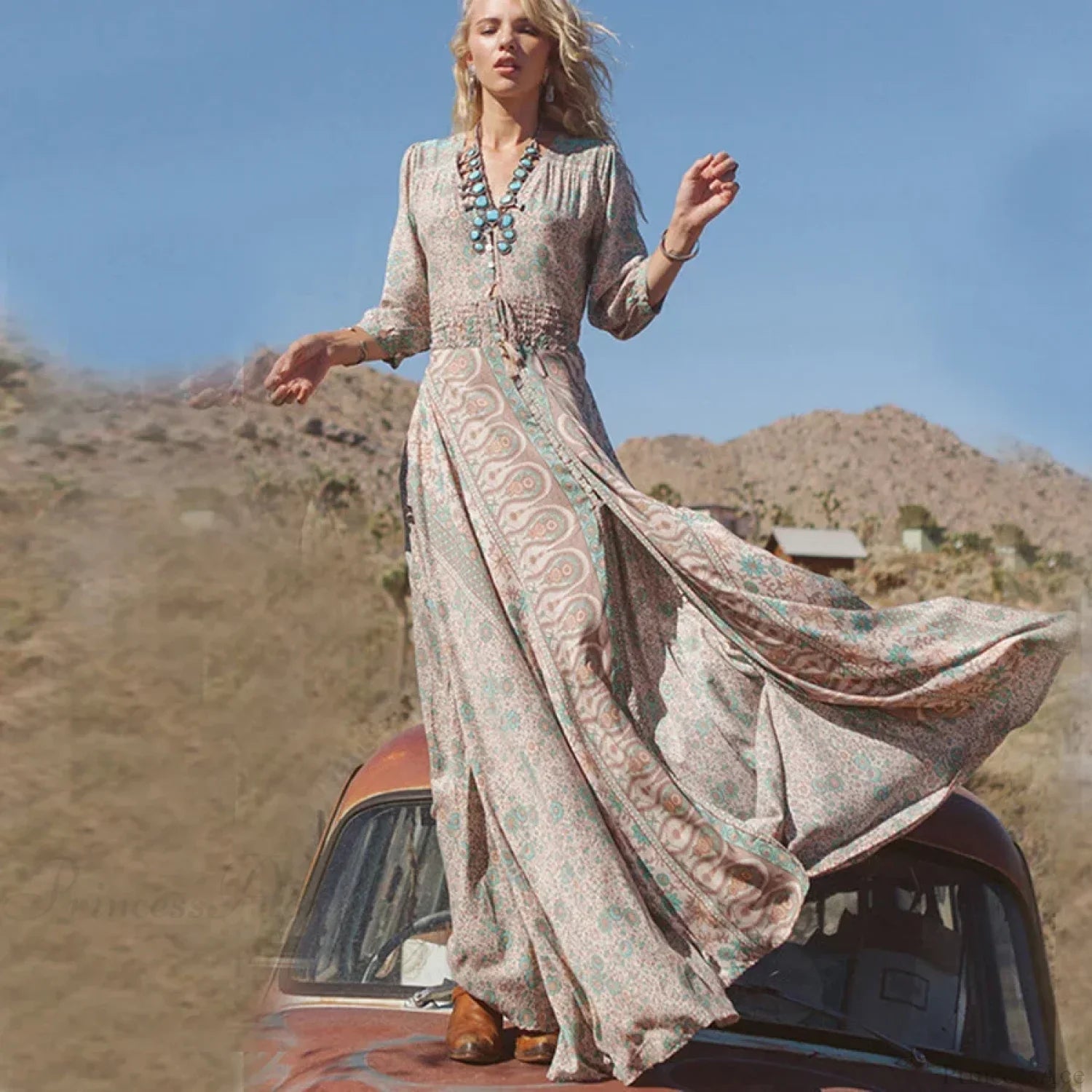 Floral Print Chiffon Boho Dress weatern dress