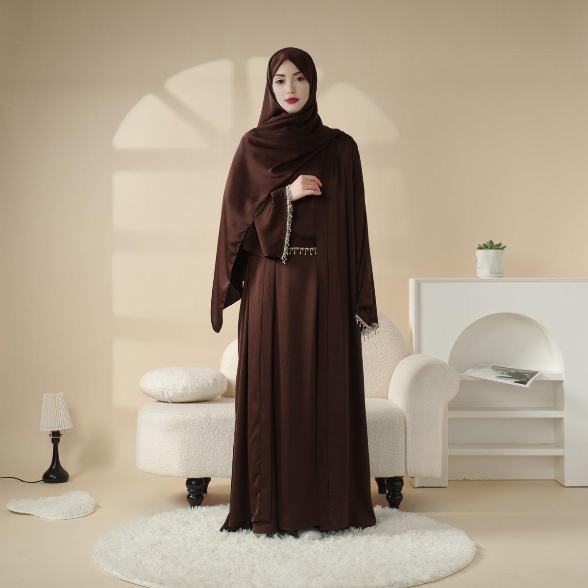 Satin Abaya With Matching Belt Made Of Diamond Tassel kaftan dress