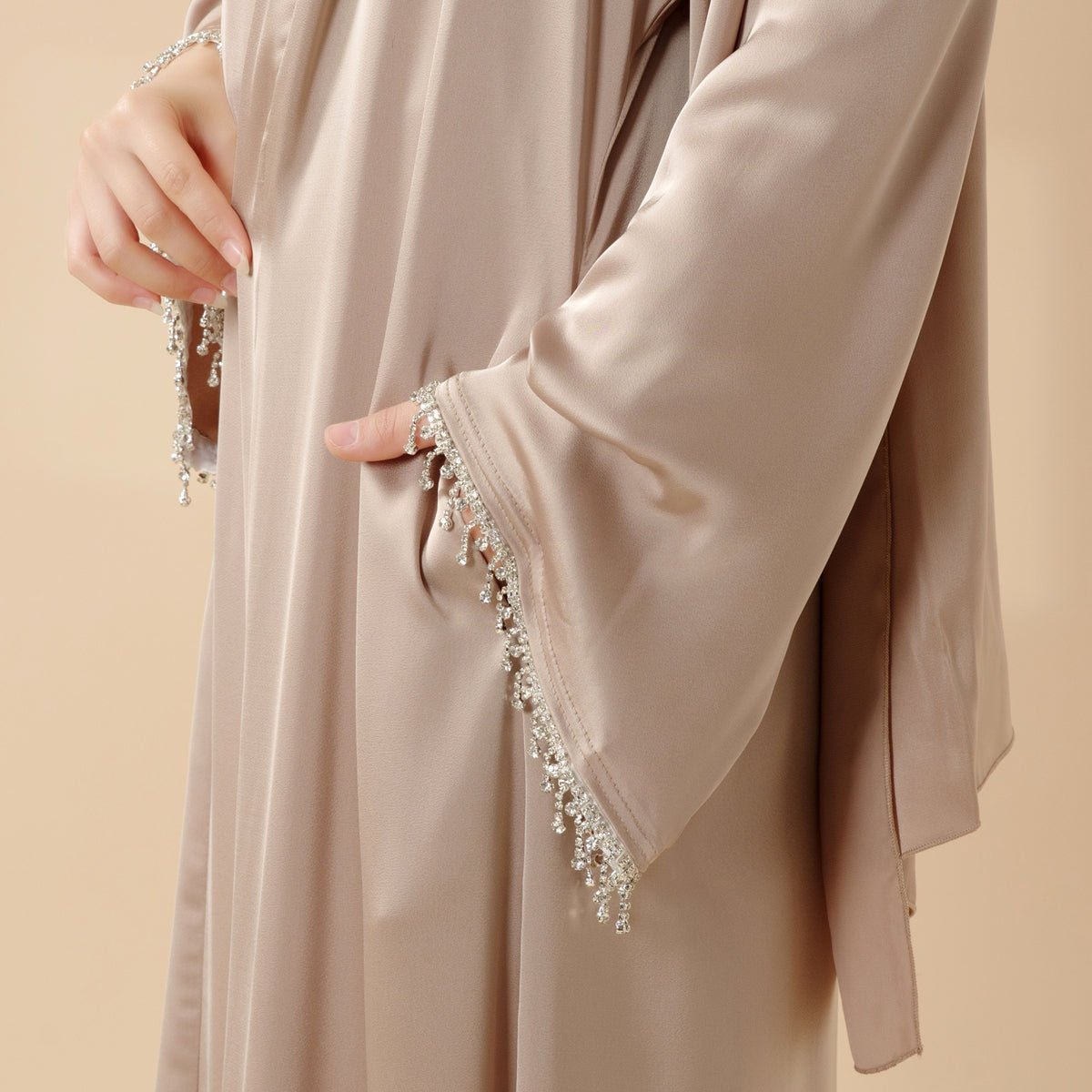 Satin Abaya With Matching Belt Made Of Diamond Tassel kaftan dress