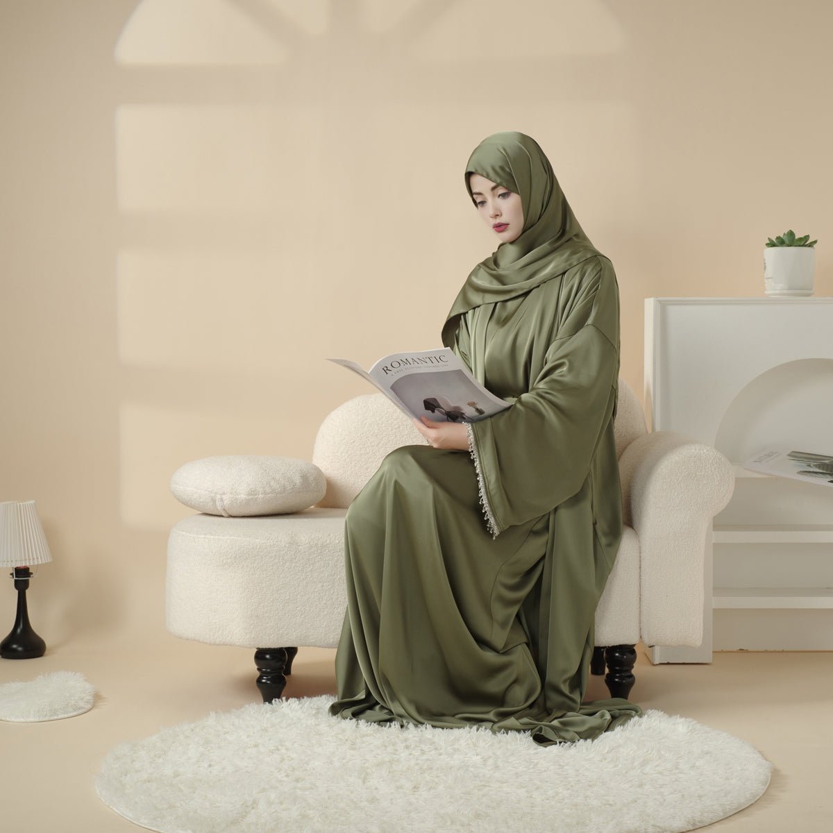 Satin Abaya With Matching Belt Made Of Diamond Tassel kaftan dress