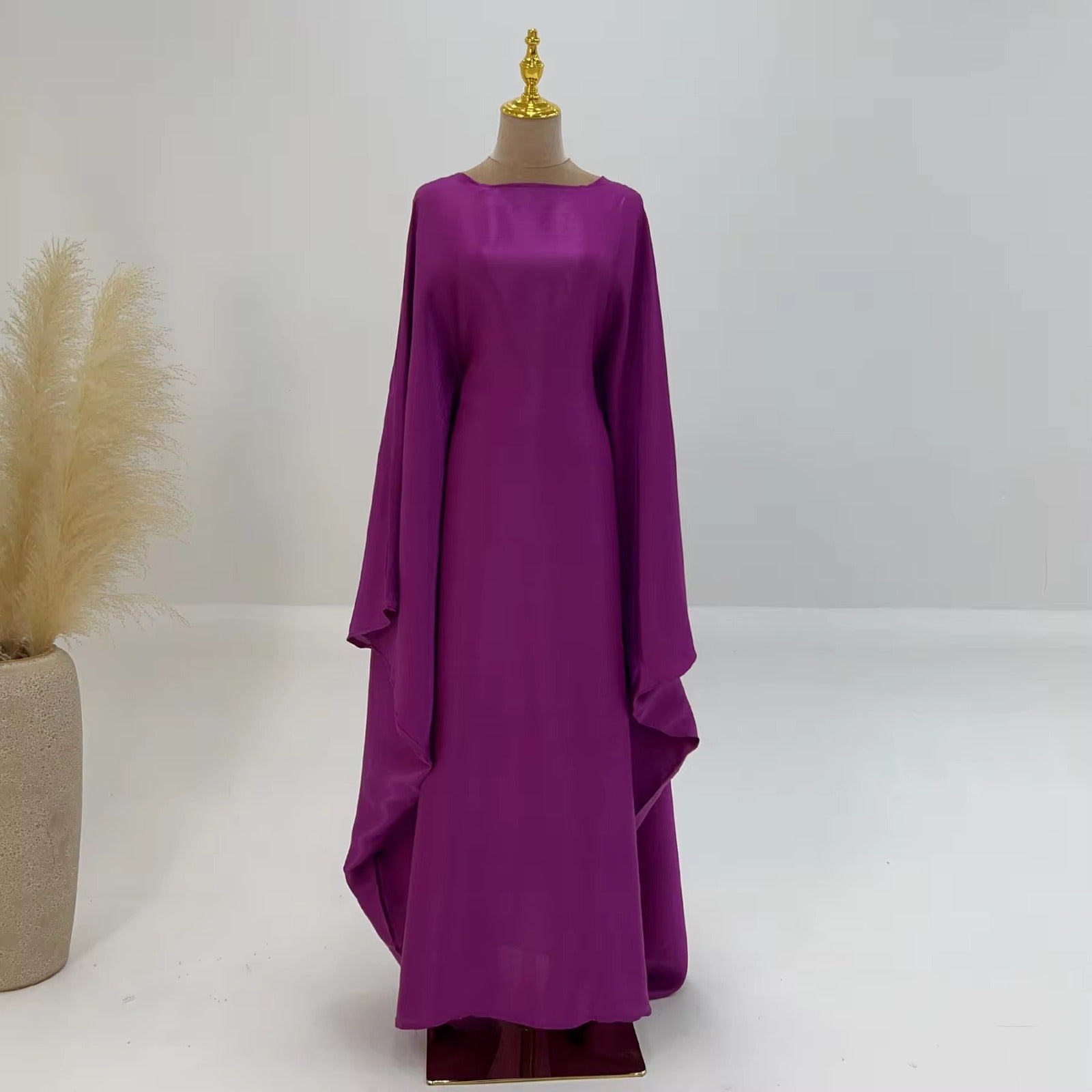 Baraa Batwing Satin Sleeve Abaya Maxi Dress kaftan dress
