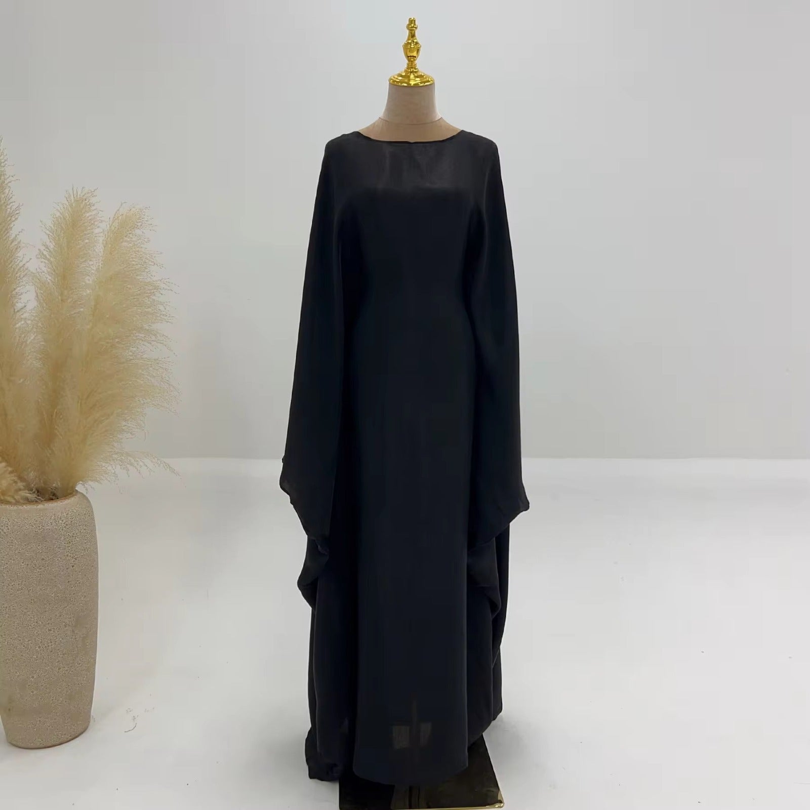 Baraa Batwing Satin Sleeve Abaya Maxi Dress kaftan dress