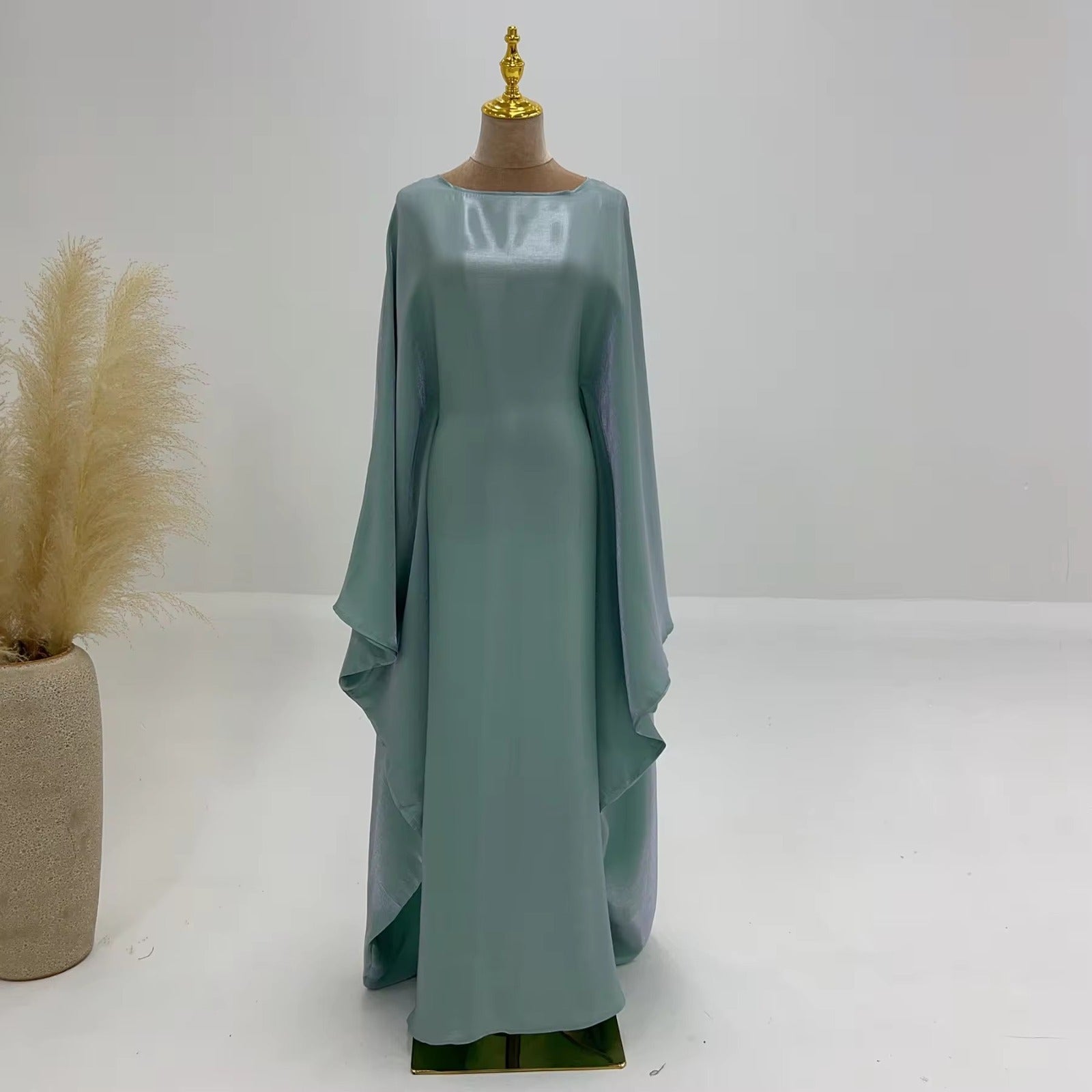 Baraa Batwing Satin Sleeve Abaya Maxi Dress kaftan dress