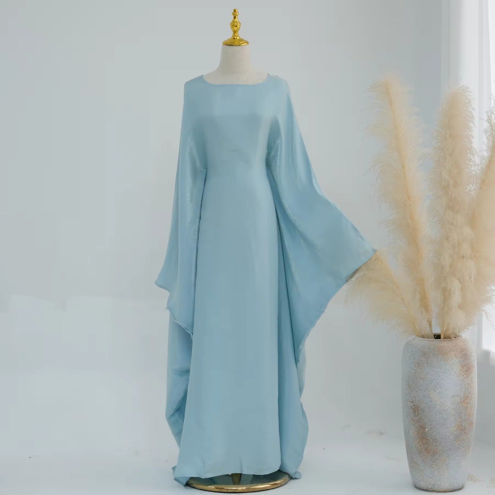 Baraa Batwing Satin Sleeve Abaya Maxi Dress kaftan dress