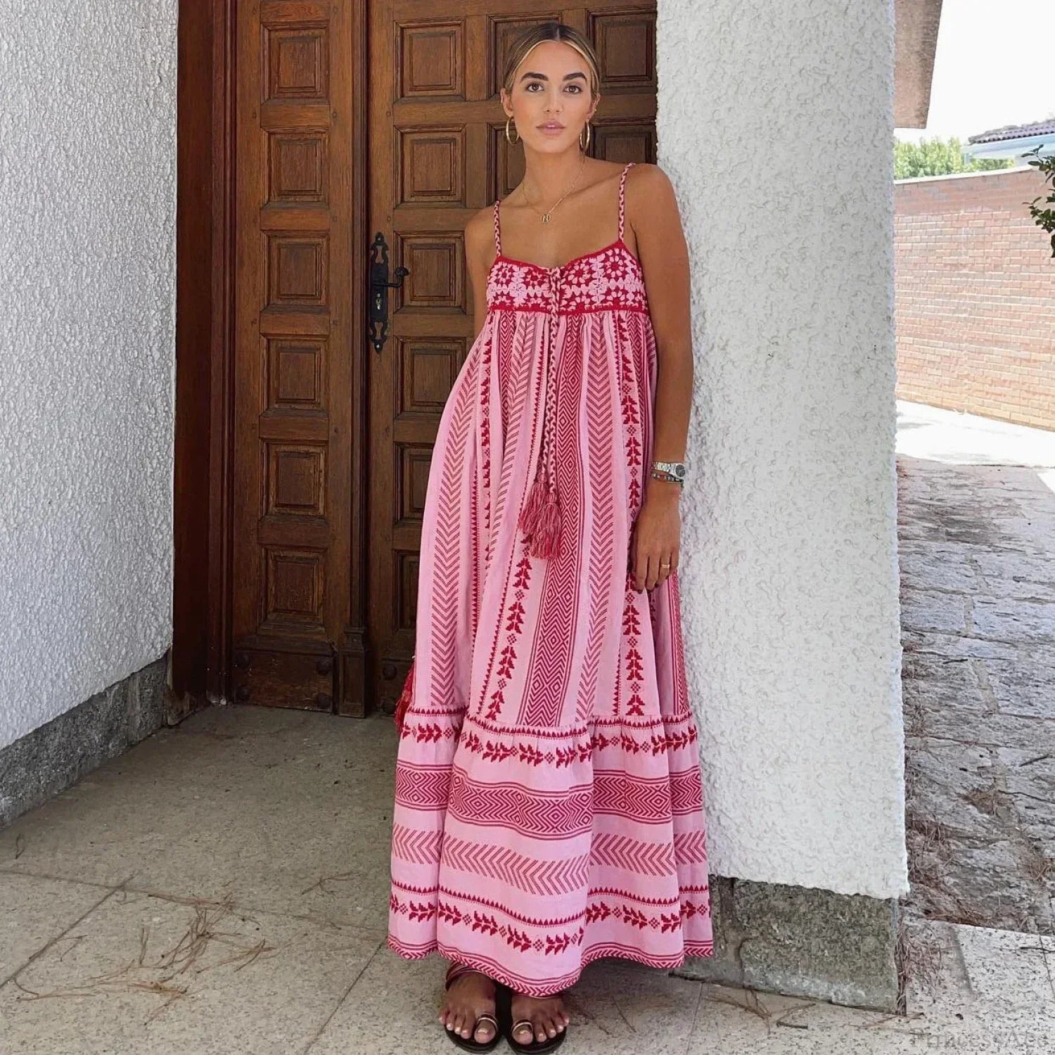Spliced Crochet Strap Boho Dress western dress