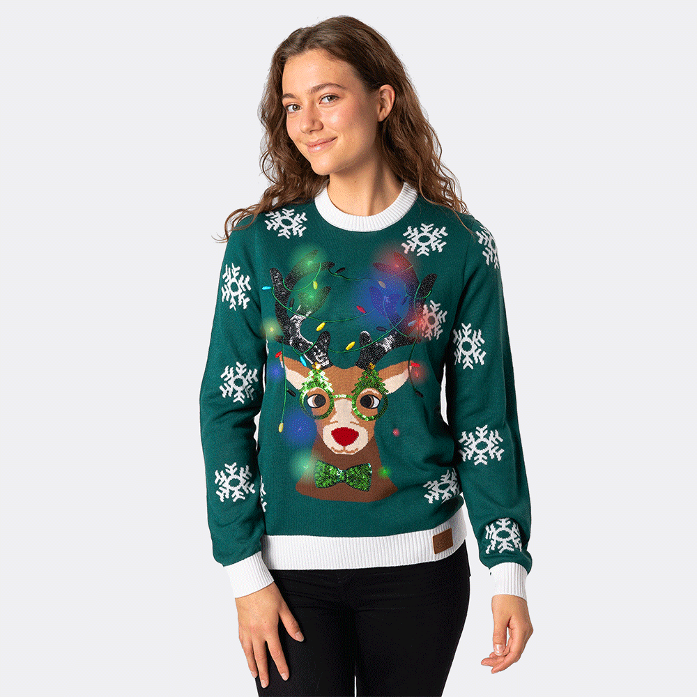 Reindeer Rudolf Green Christmas Sweater