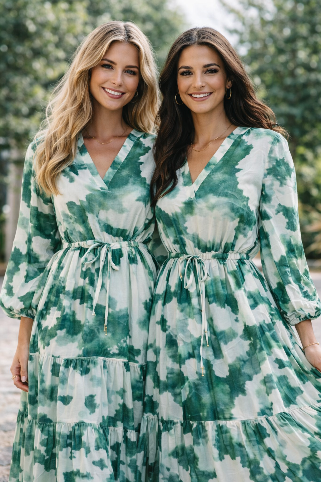 Flowy Design Maxi Boho Dress with Long Sleeves V-neck