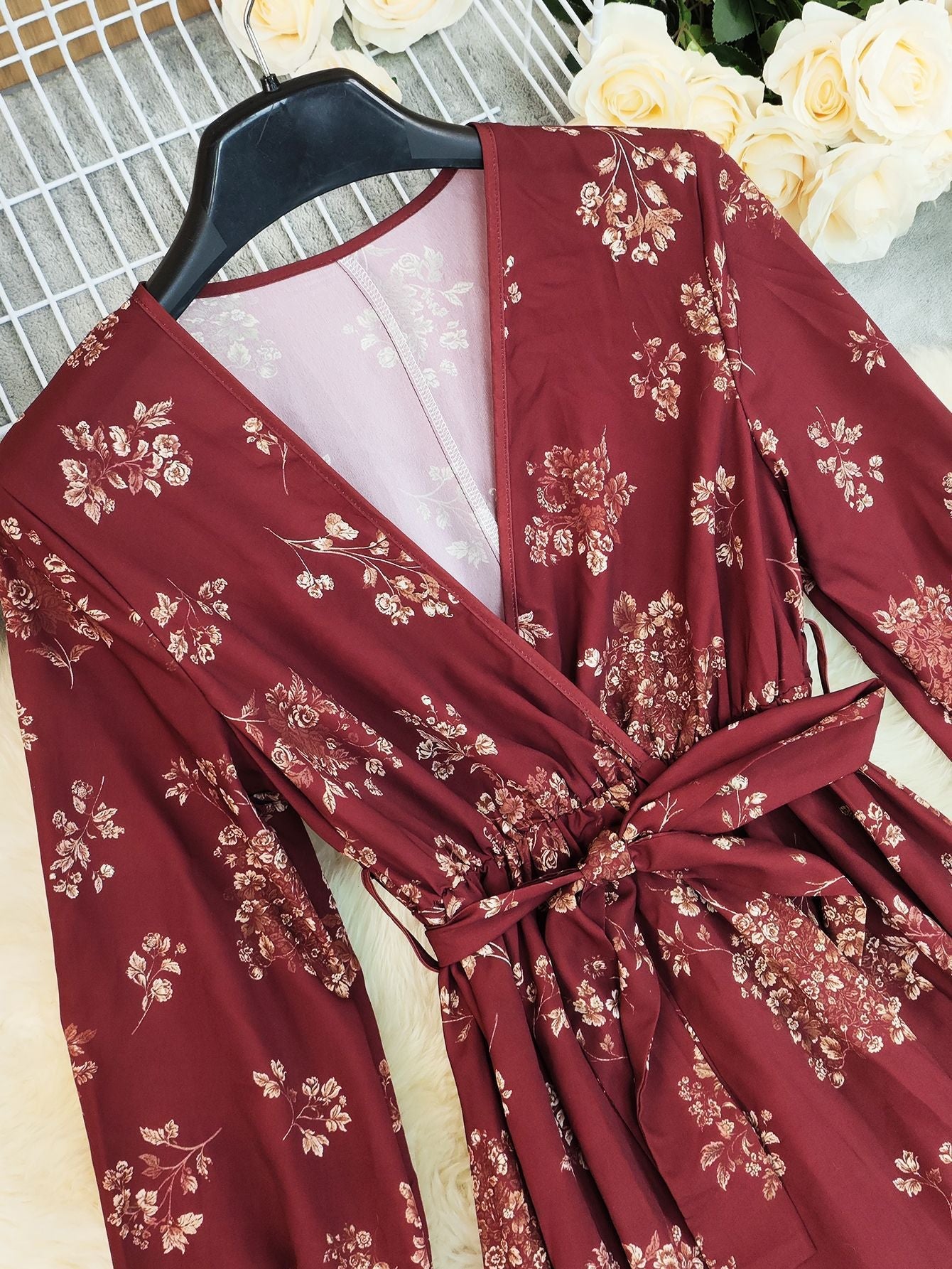 Wine Red Boho Floral Maxi Boho Dress