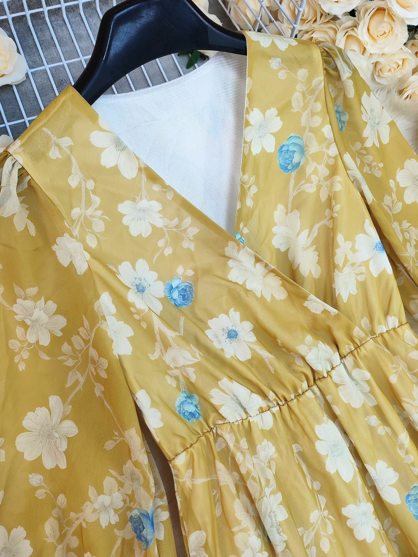 Yellow Floral V-Neck Maxi Boho Summer Dress