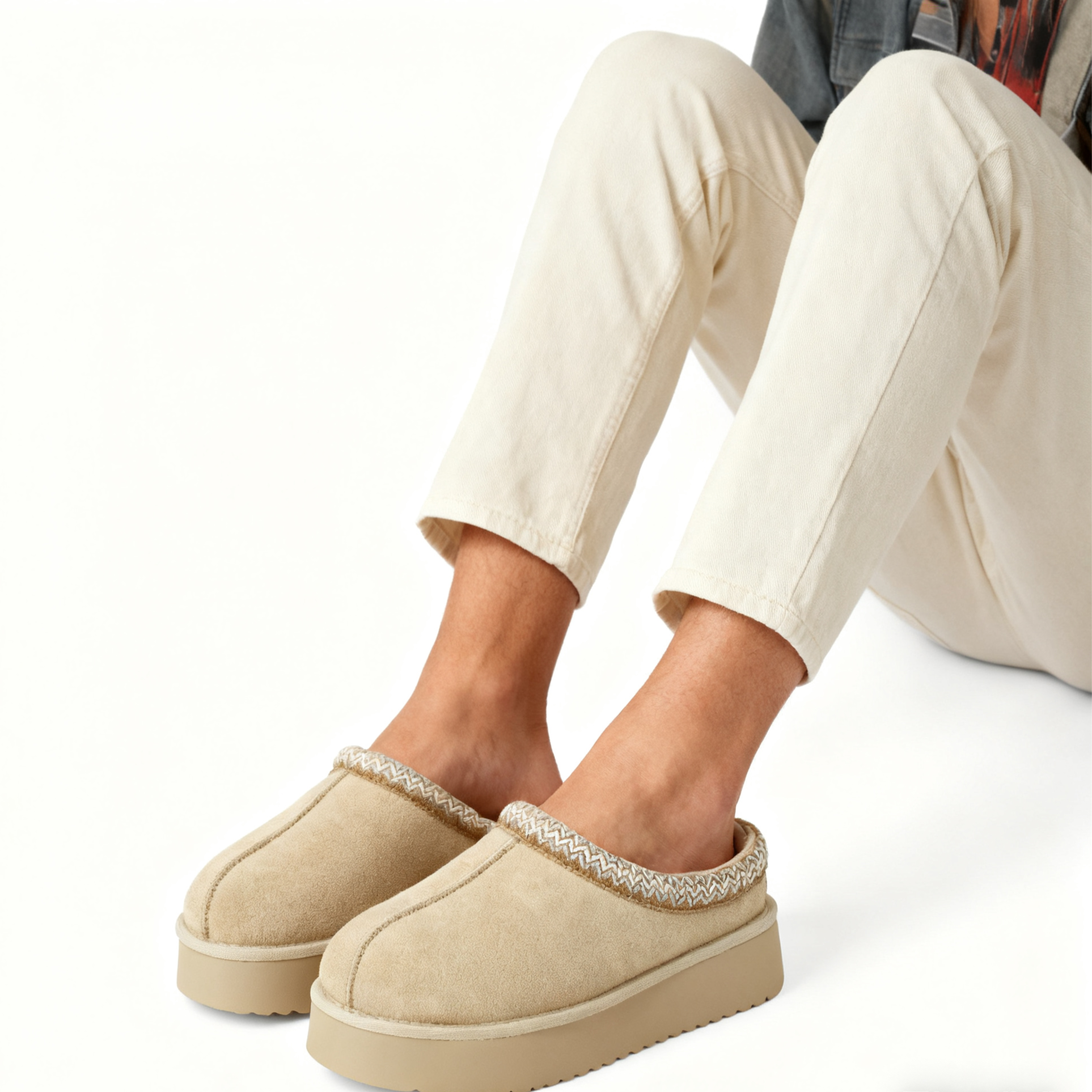 Platform Suede Braided Fluffy Slipper Shoes