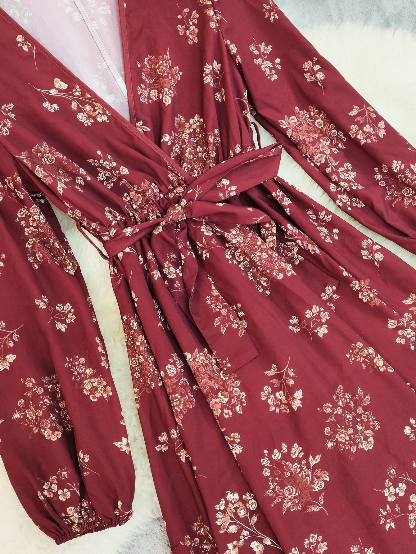 Wine Red Boho Floral Maxi Boho Dress
