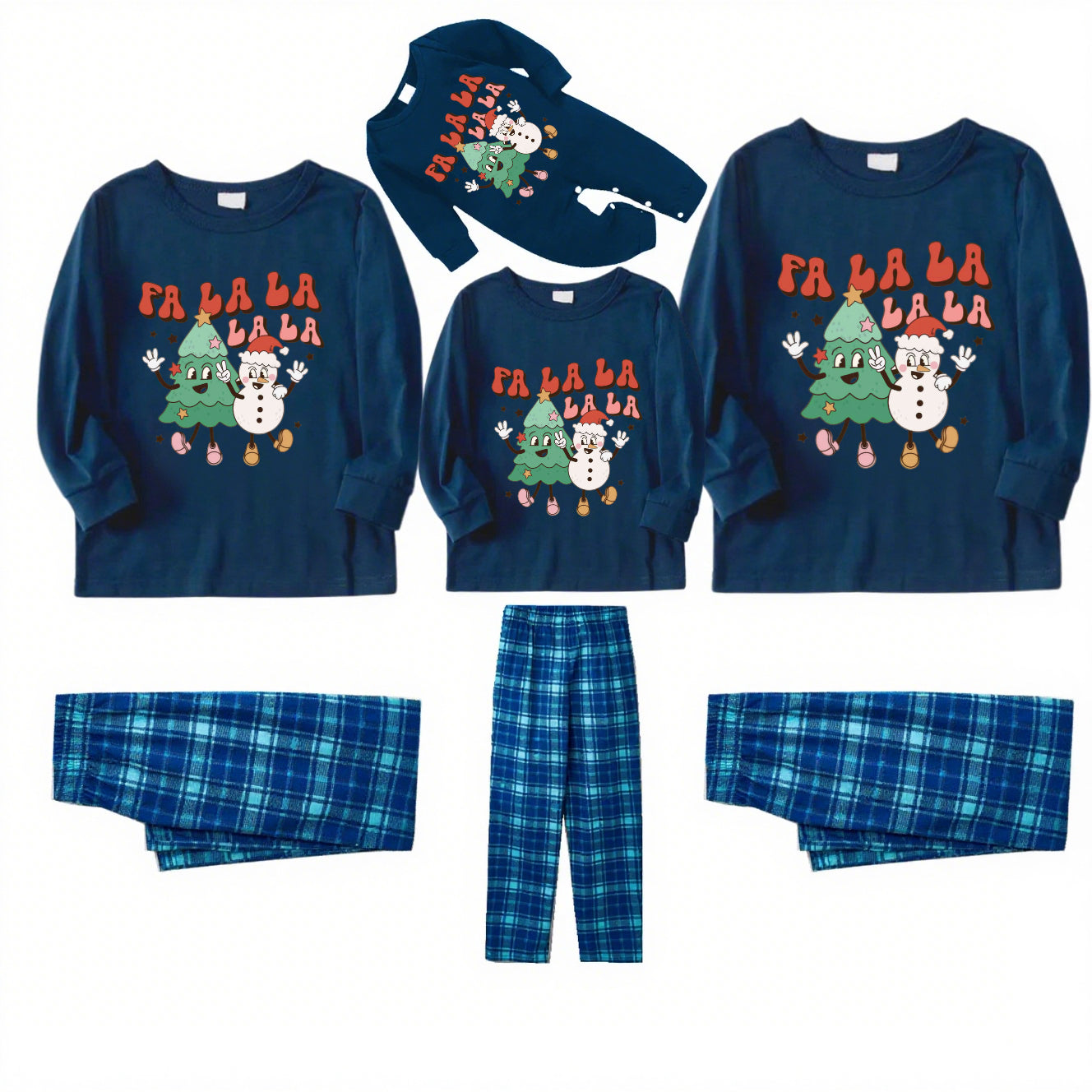 Icy Repose-Blue Plaid Family Christmas Pajamas