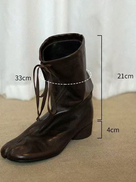 Mid-Calf Tabi High Heel Lace-Up Tabi Boots