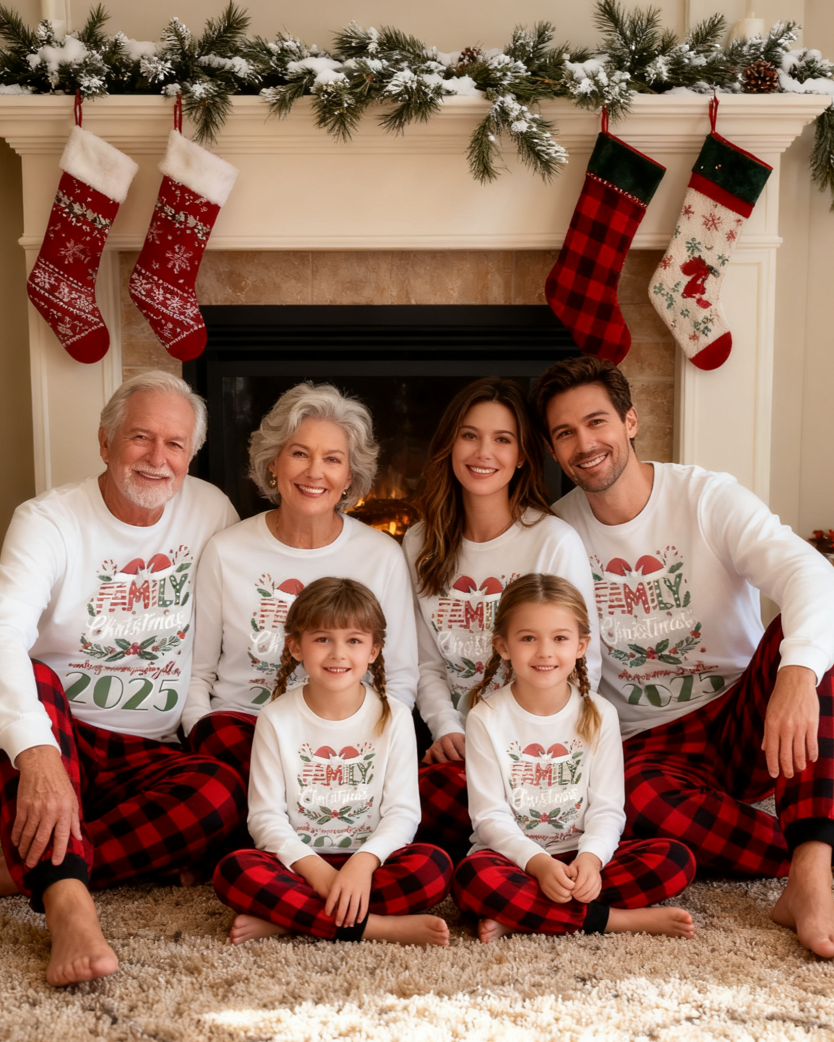 Santa Sparkle- Red Plaid Family Christmas Pajamas