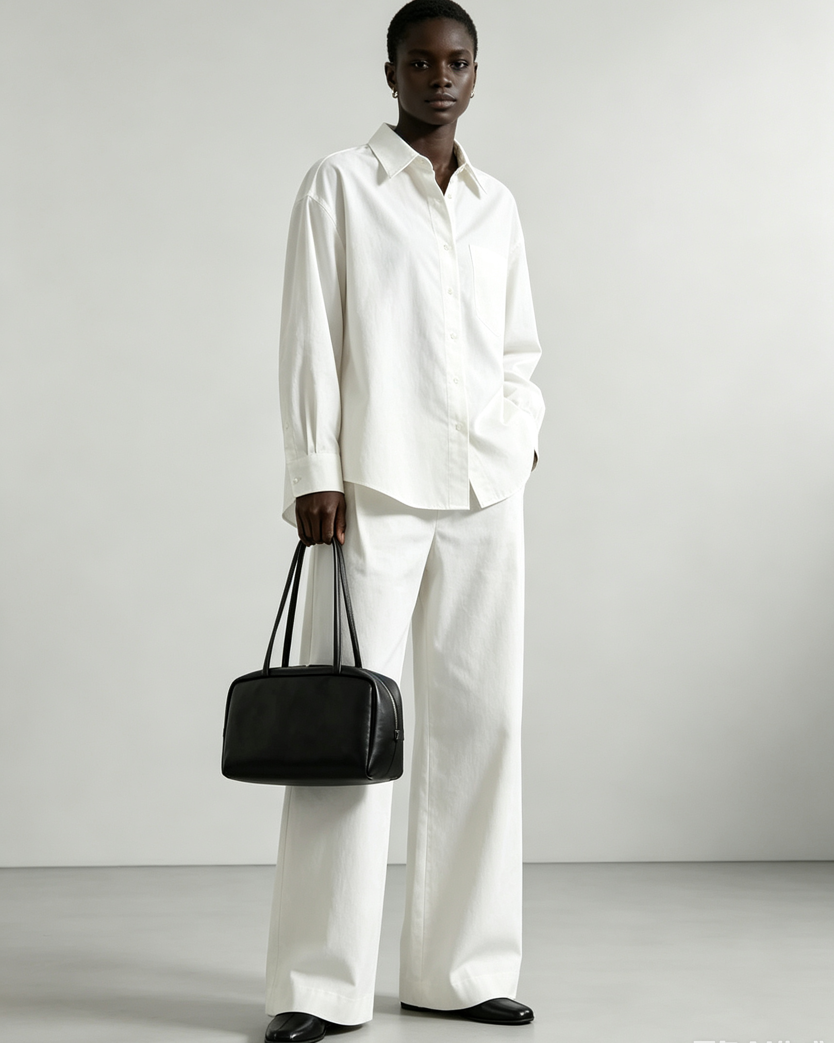 Nappa Astra Leather Shoulder Bowling Bag Black