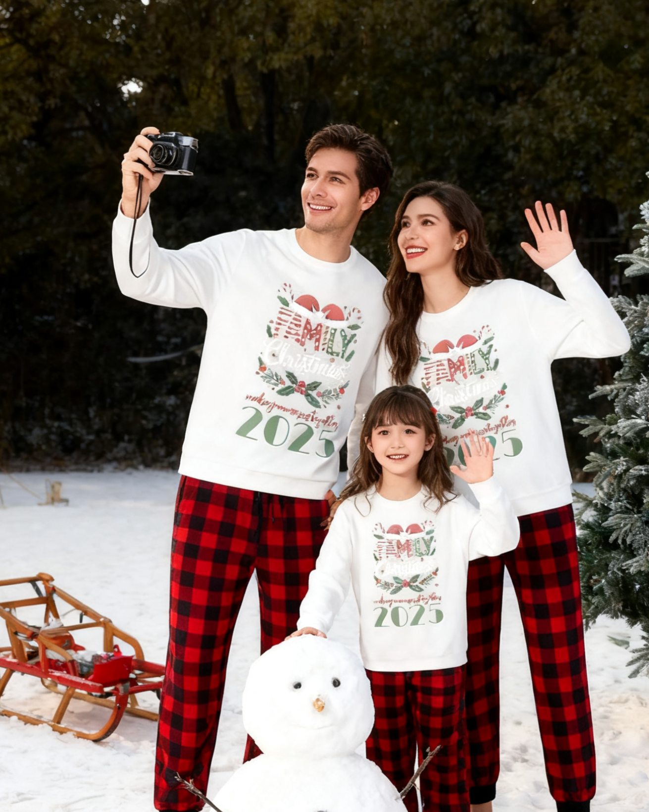 Santa Sparkle- Red Plaid Family Christmas Pajamas