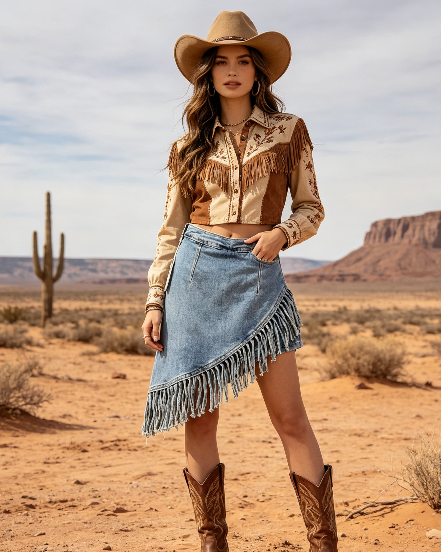 Asymmetrical Fringe Mini Western Skirt