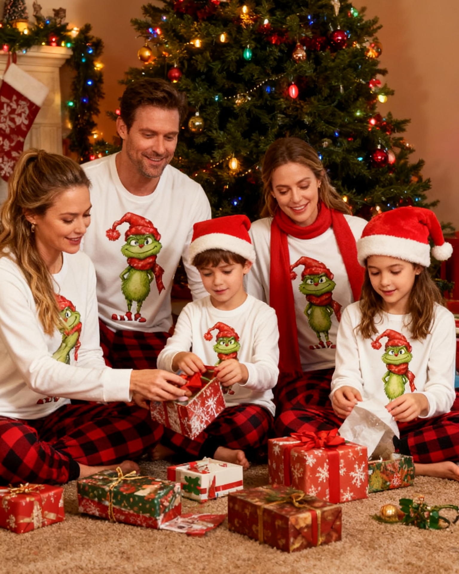 Grinch Sparkle- Red Plaid Family Christmas Pajamas