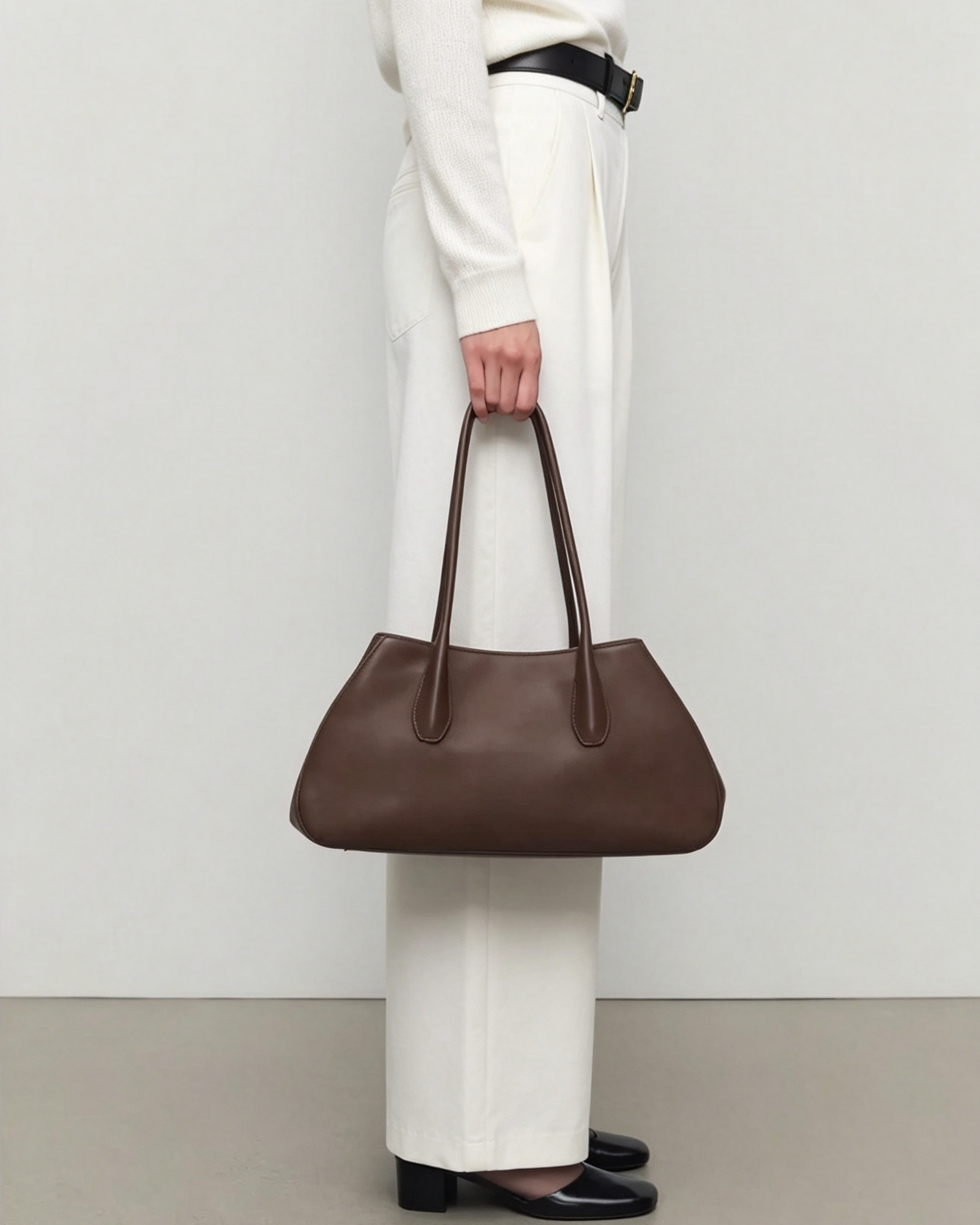 Polished Saddle Calfskin Alger Leather Shoulder Bag Deep Brown
