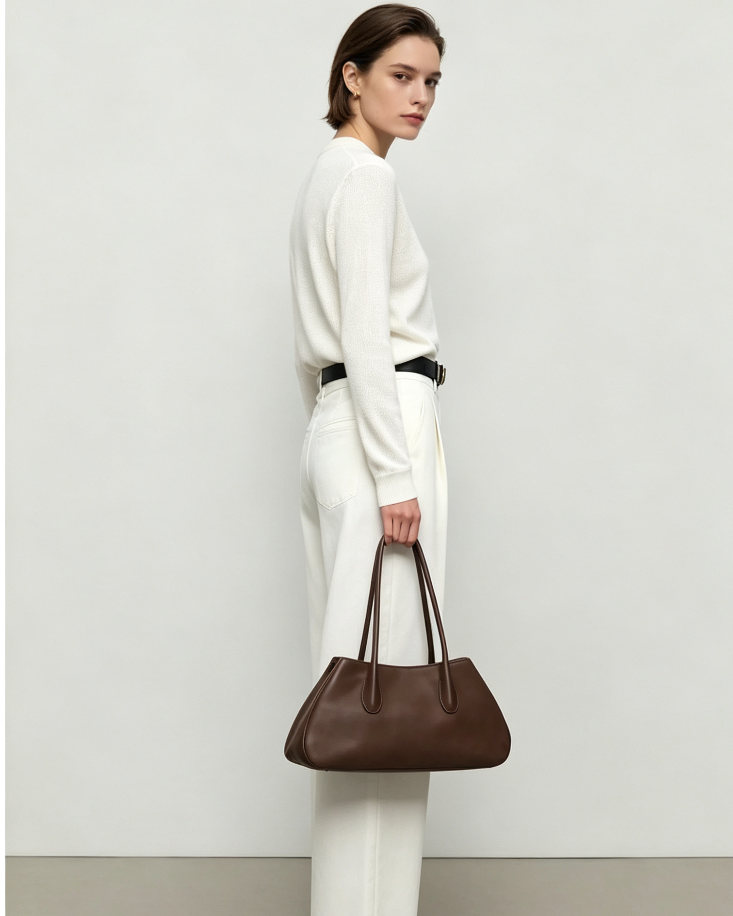 Polished Saddle Calfskin Alger Leather Shoulder Bag Deep Brown