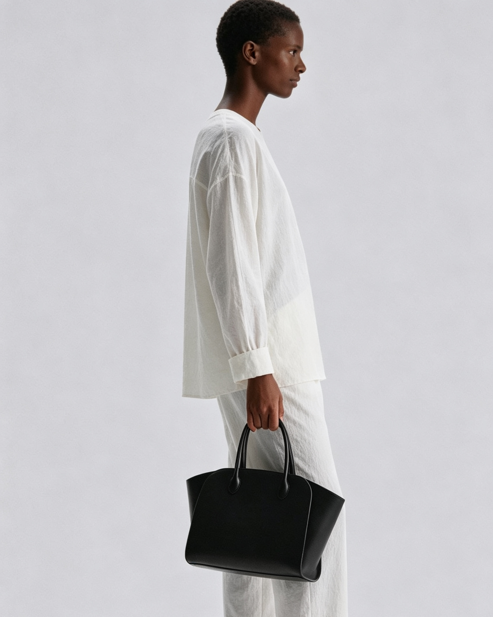 Polished Saddle Calfskin Marlo 12 Tote Bag Black