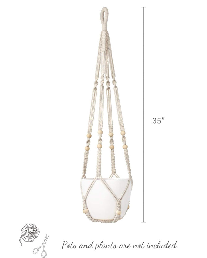 Hanging Planter Basket｜With Wooden Bead Decorative macrame Plant Stand｜Home Decor 35 inches Four Color Choice