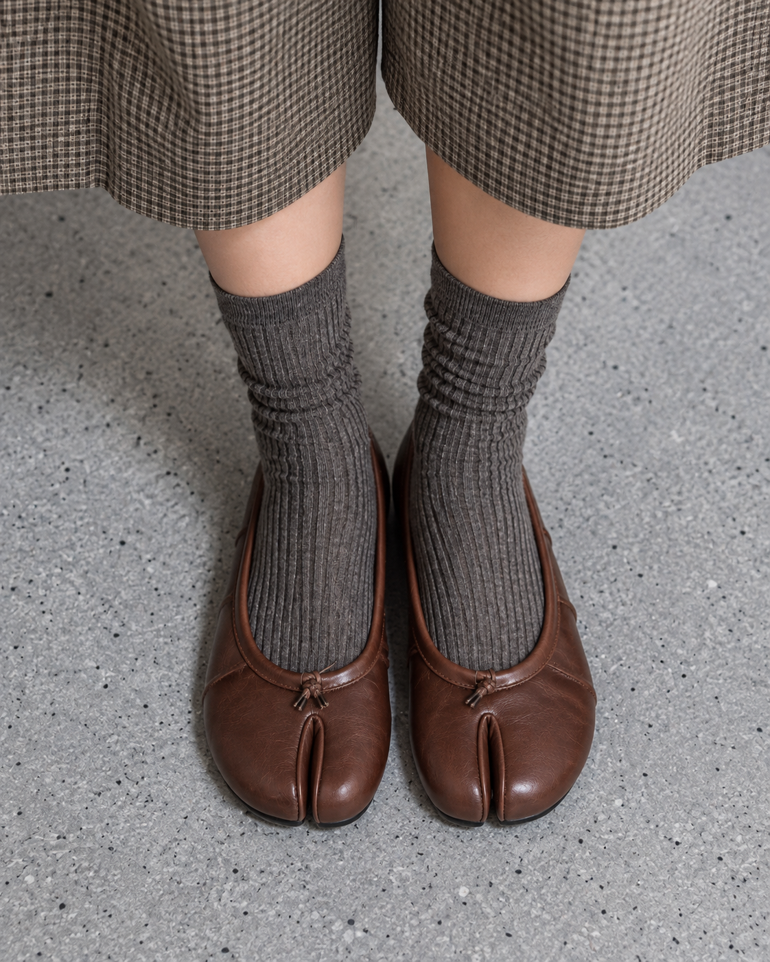 Brown Ballet Tabi Flats Shoes