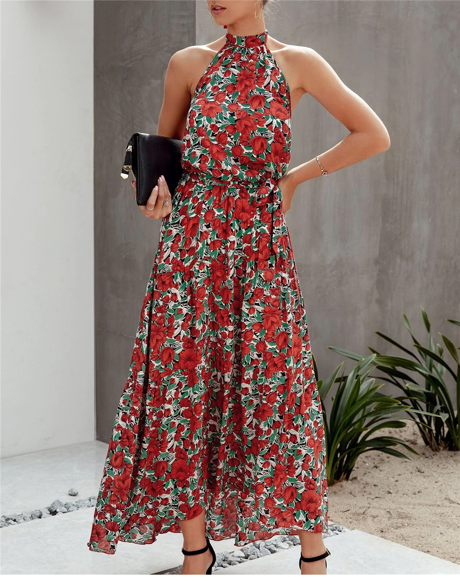 Red Green Long Bohemian Design  Boho Dress