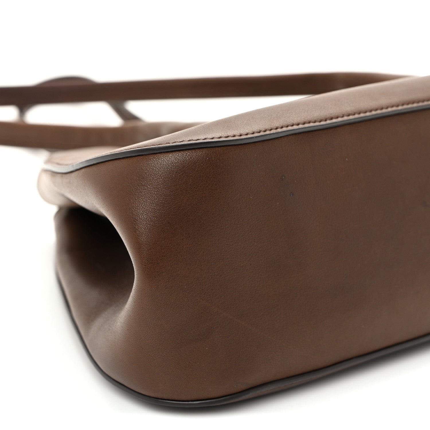 Polished Saddle Calfskin Alger Leather Shoulder Bag Deep Brown