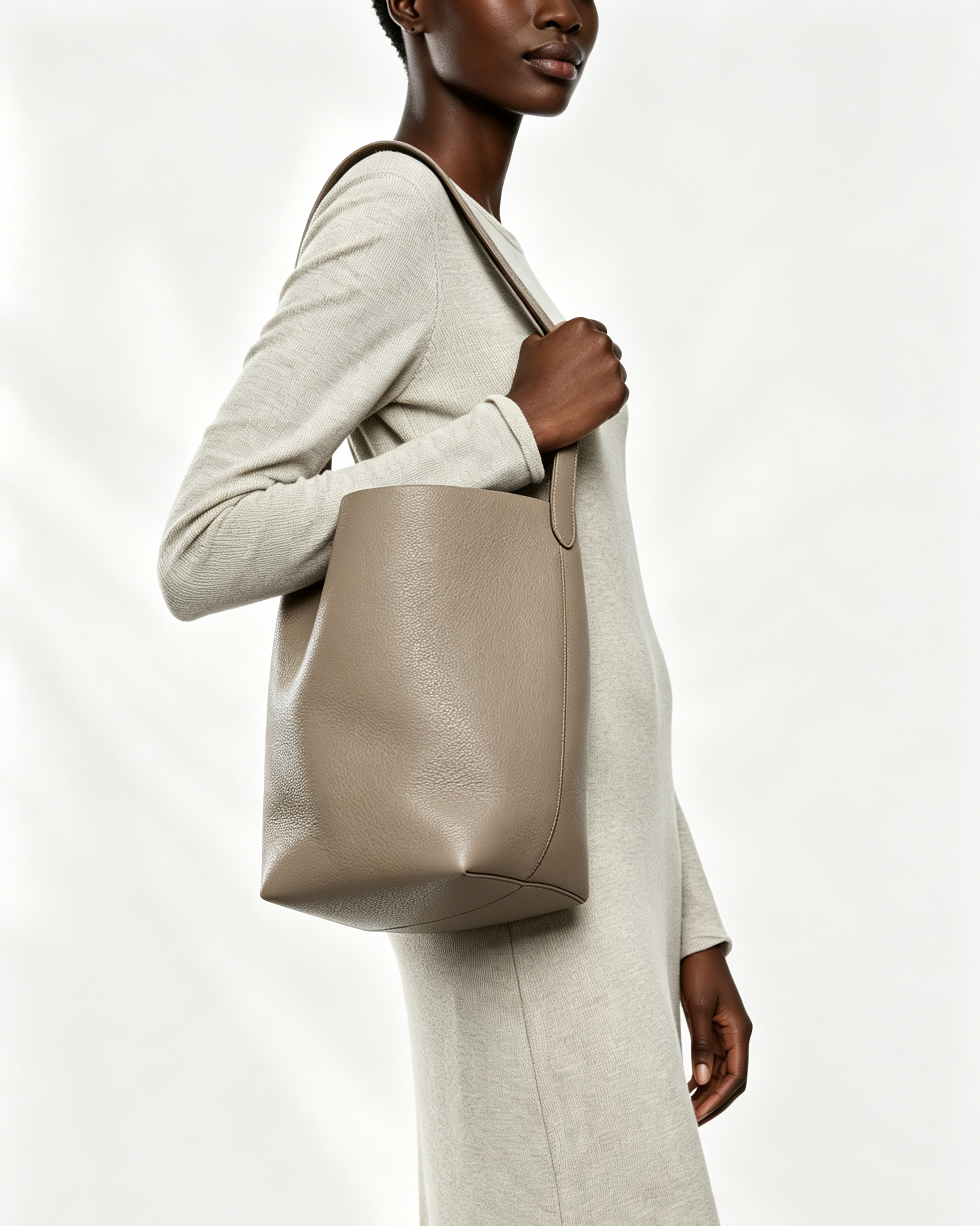 Grained Calfskin Medium N/S Park Tote Dark Taupe