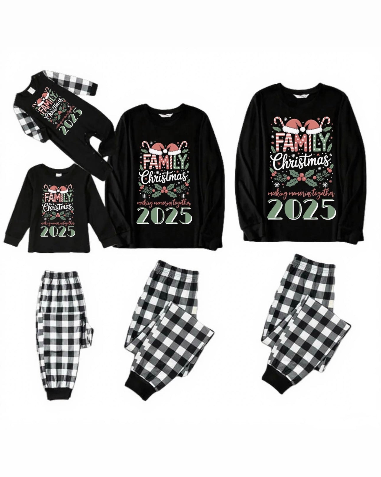 MEMORIES-Black and White Plaid Family Christmas Pajamas