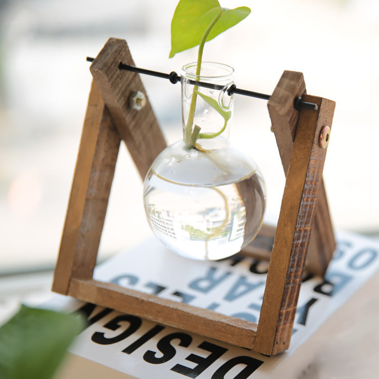 Home Decor Hydroponic Glass Vase| With Wooden Frame