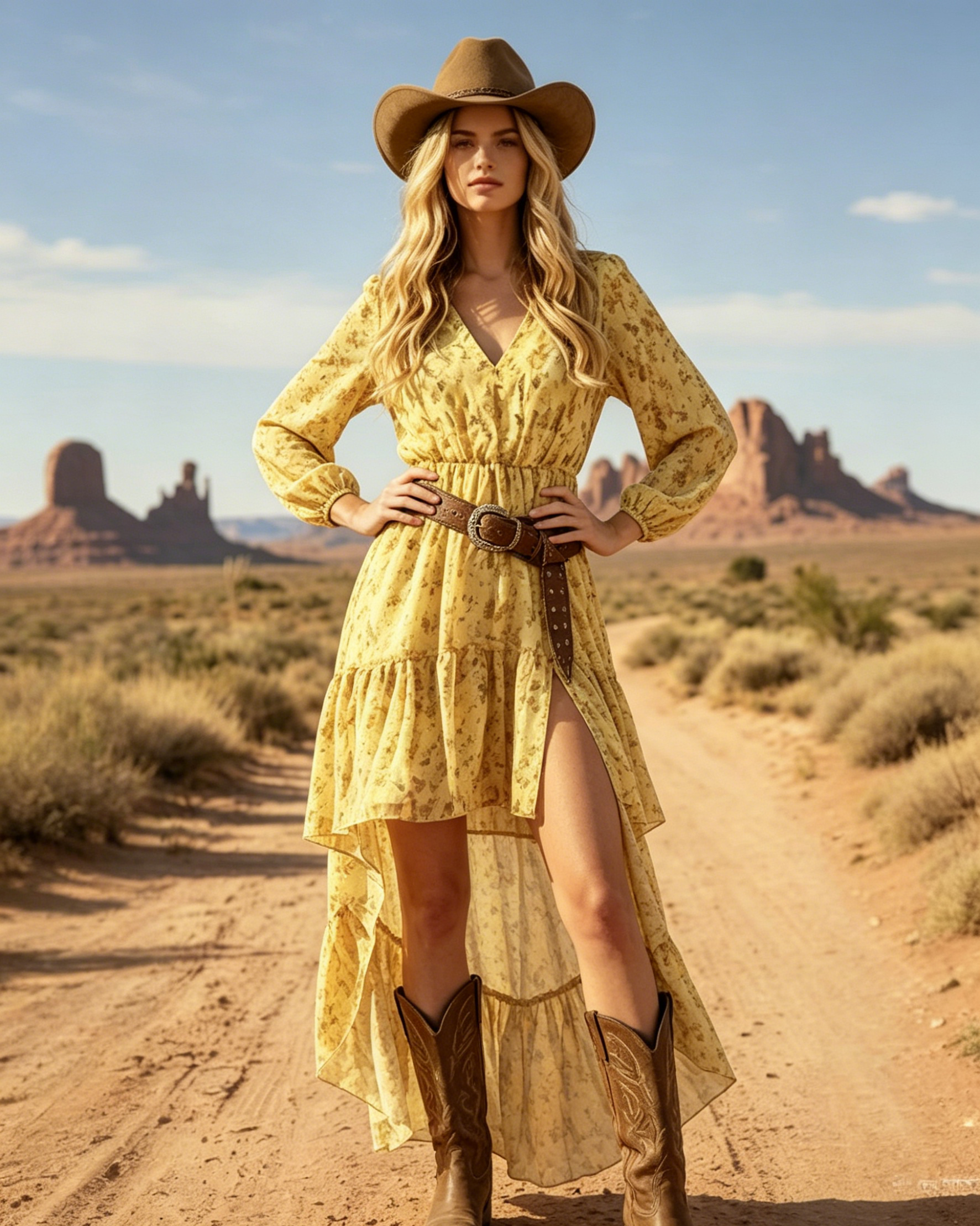Boho Irregular Hem Printed Long Sleeve western Dress