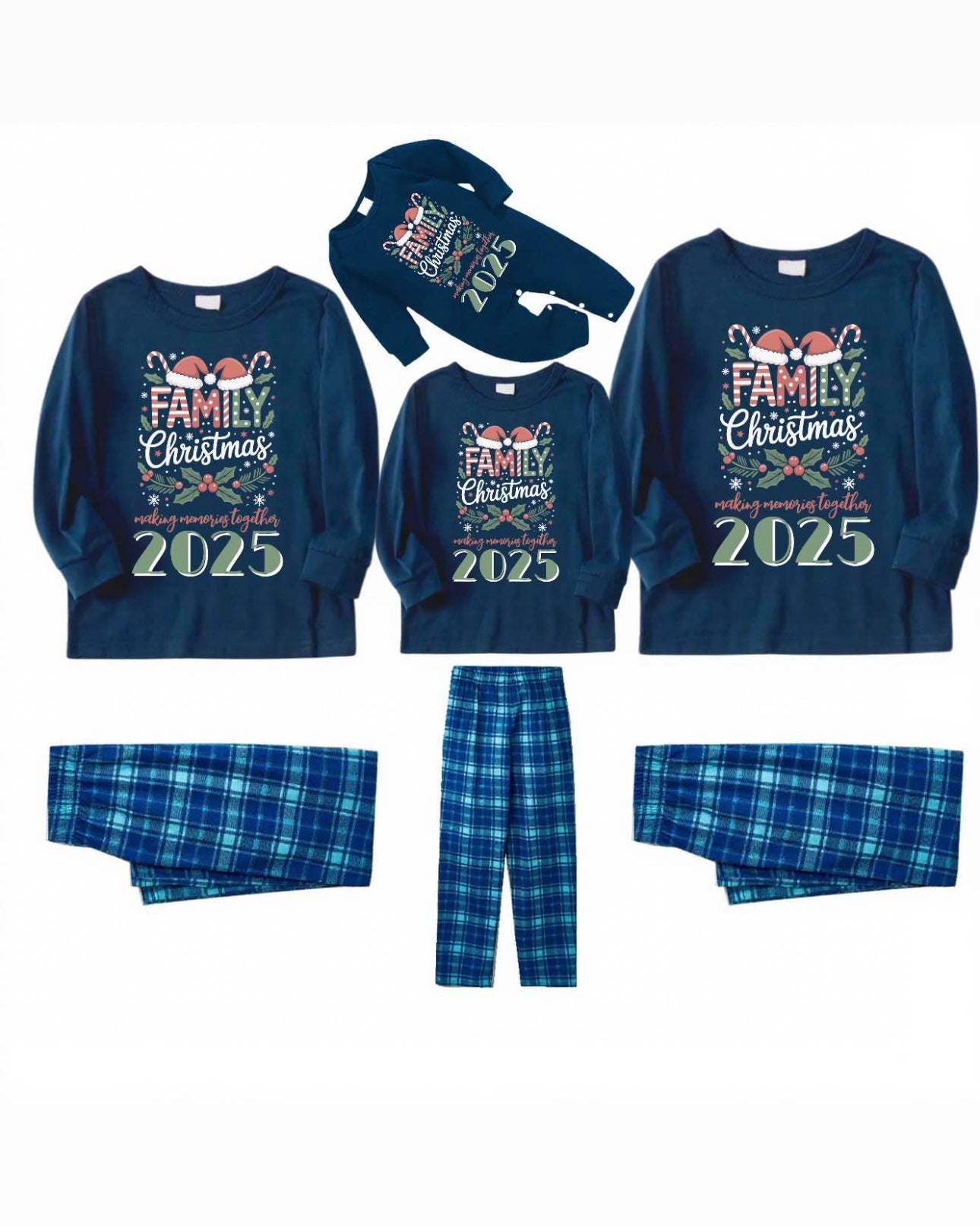 MEMORIES TOGETHER-Blue Plaid Family Christmas Pajamas