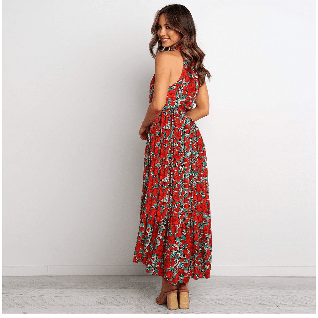 Red Green Long bohemian Boho dress