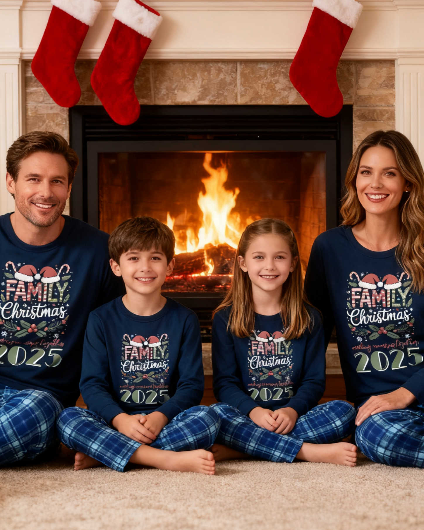 MEMORIES TOGETHER-Blue Plaid Family Christmas Pajamas