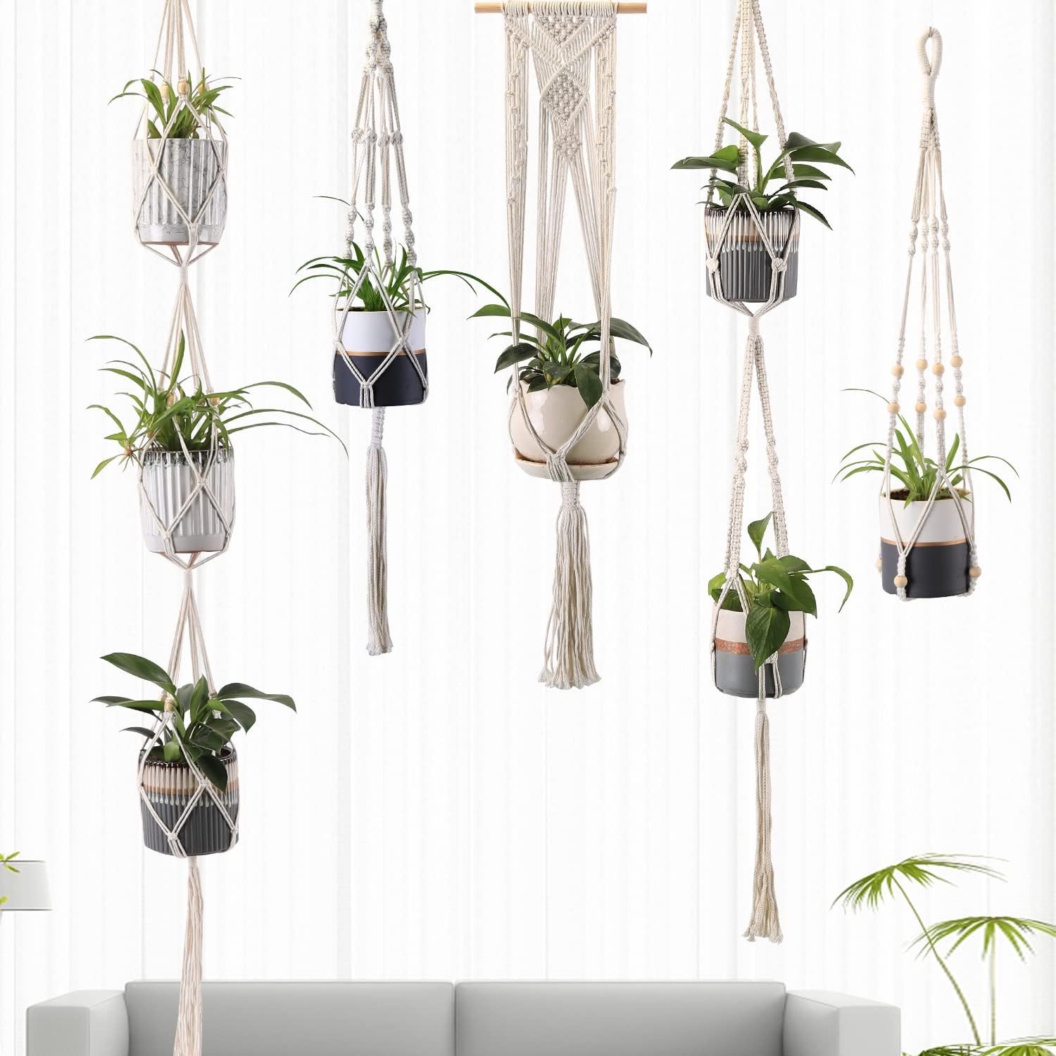 5-Pack Macrame Plant Hange｜Hanging Planter Indoor Outdoor