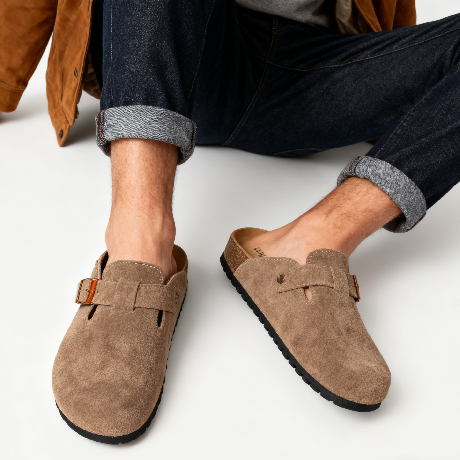Closed Round Toe Suede Cork Clogs