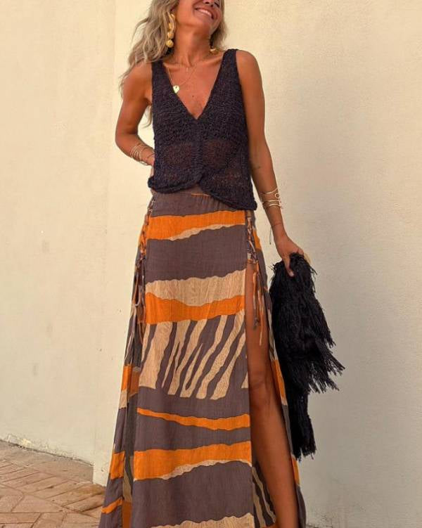 Bendita Colorblock Waist  Maxi Western Skirt